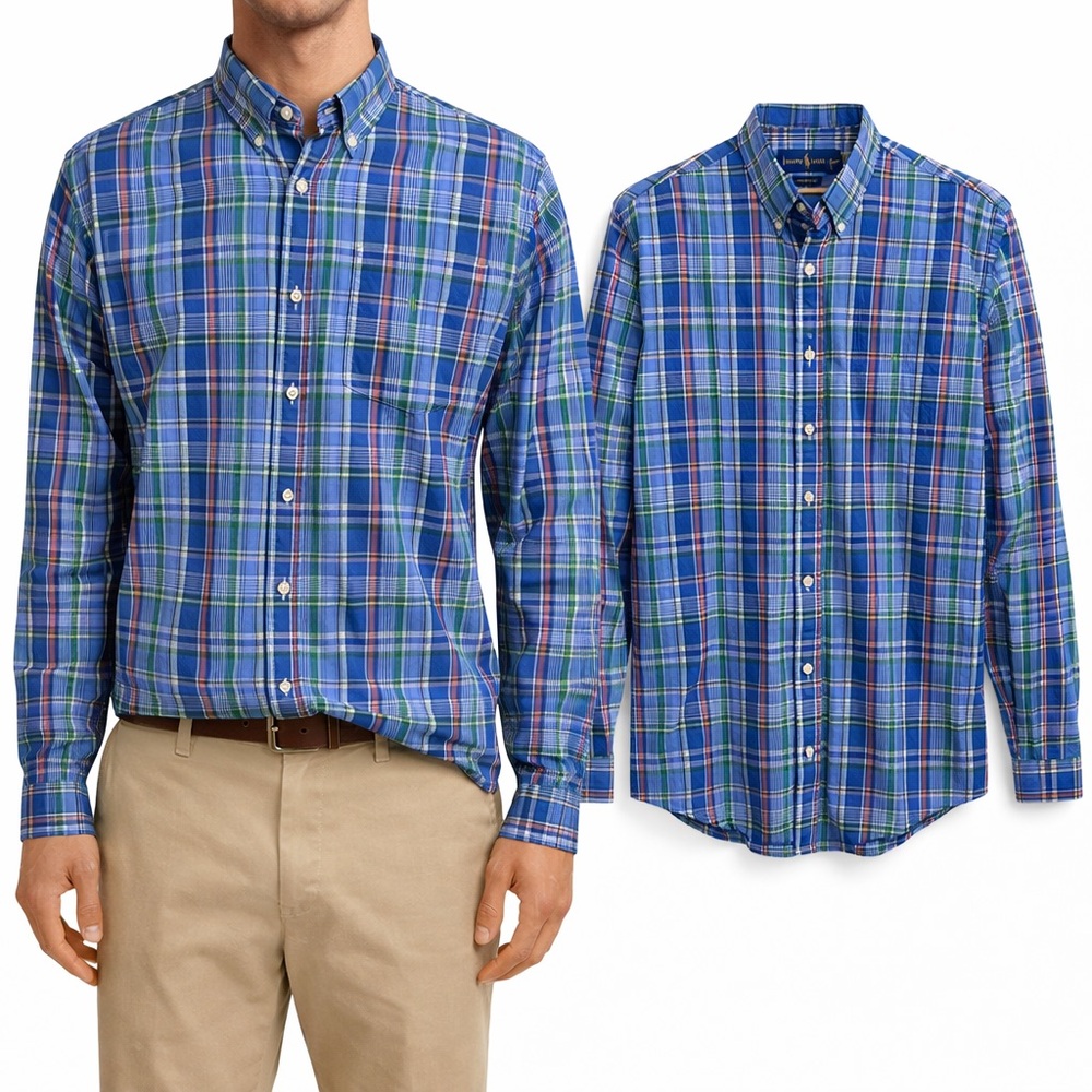 Ralph Lauren men's plaid‎ button down shirt blue XXL